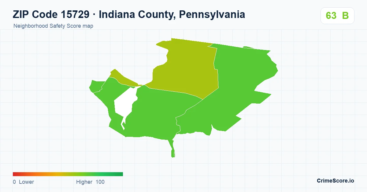 ZIP Code 15729 in Indiana County, Pennsylvania neighborhood Safety Score map