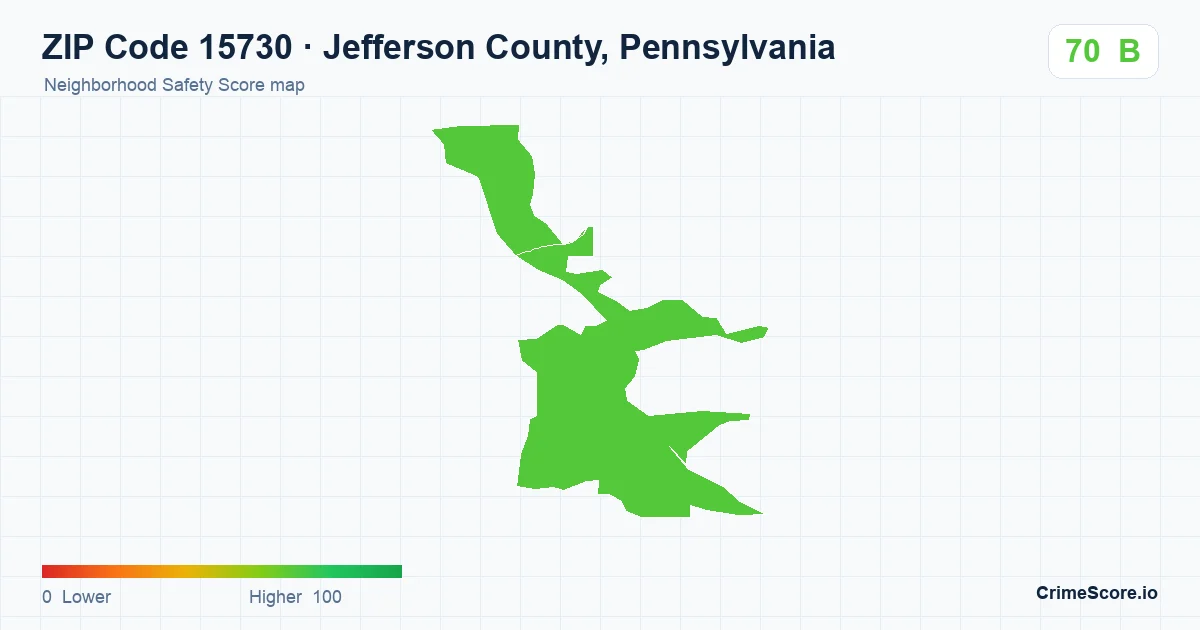 ZIP Code 15730 in Jefferson County, Pennsylvania neighborhood Safety Score map