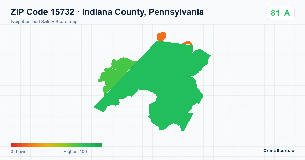 ZIP Code 15732 in Indiana County, Pennsylvania neighborhood Safety Score map