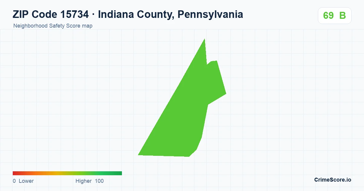 ZIP Code 15734 in Indiana County, Pennsylvania neighborhood Safety Score map