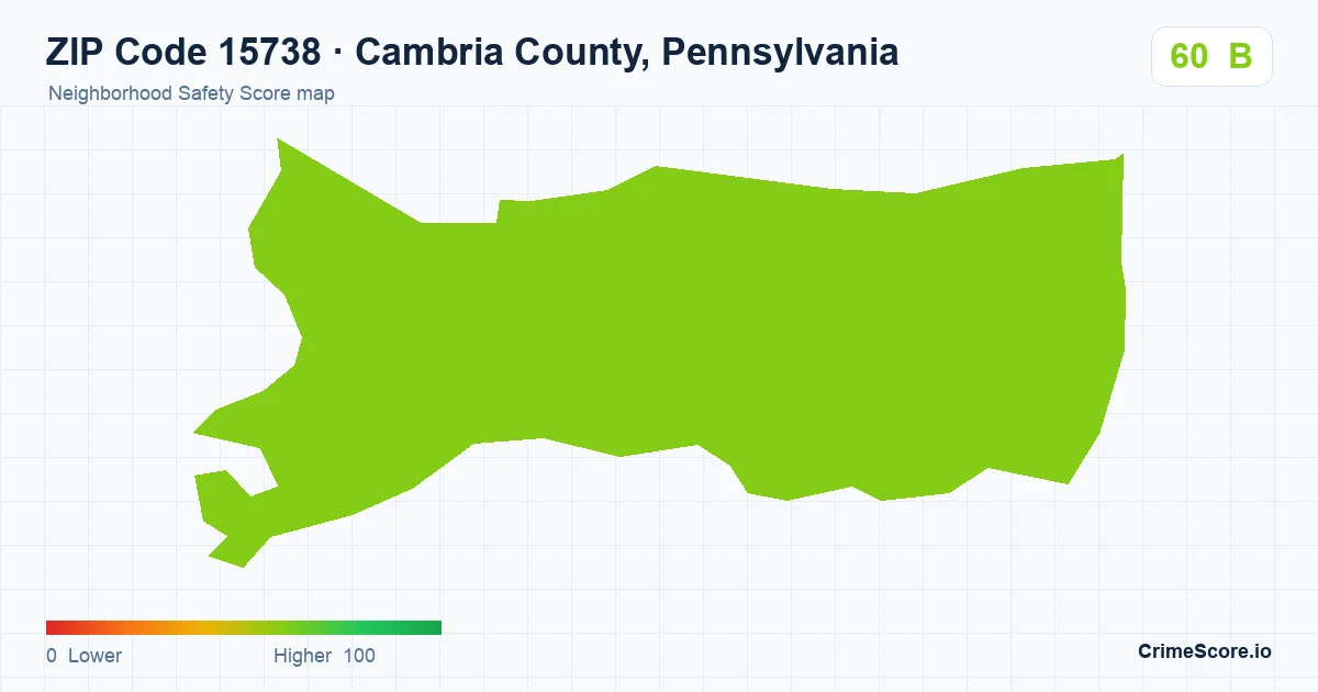 ZIP Code 15738 in Cambria County, Pennsylvania neighborhood Safety Score map