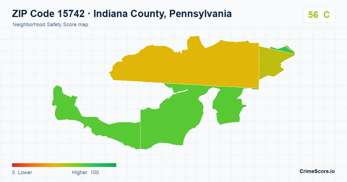 ZIP Code 15742 in Indiana County, Pennsylvania neighborhood Safety Score map
