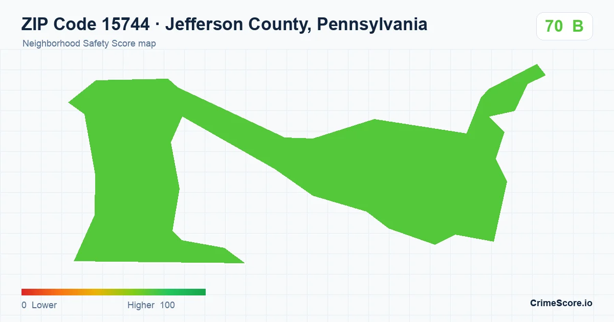 ZIP Code 15744 in Jefferson County, Pennsylvania neighborhood Safety Score map