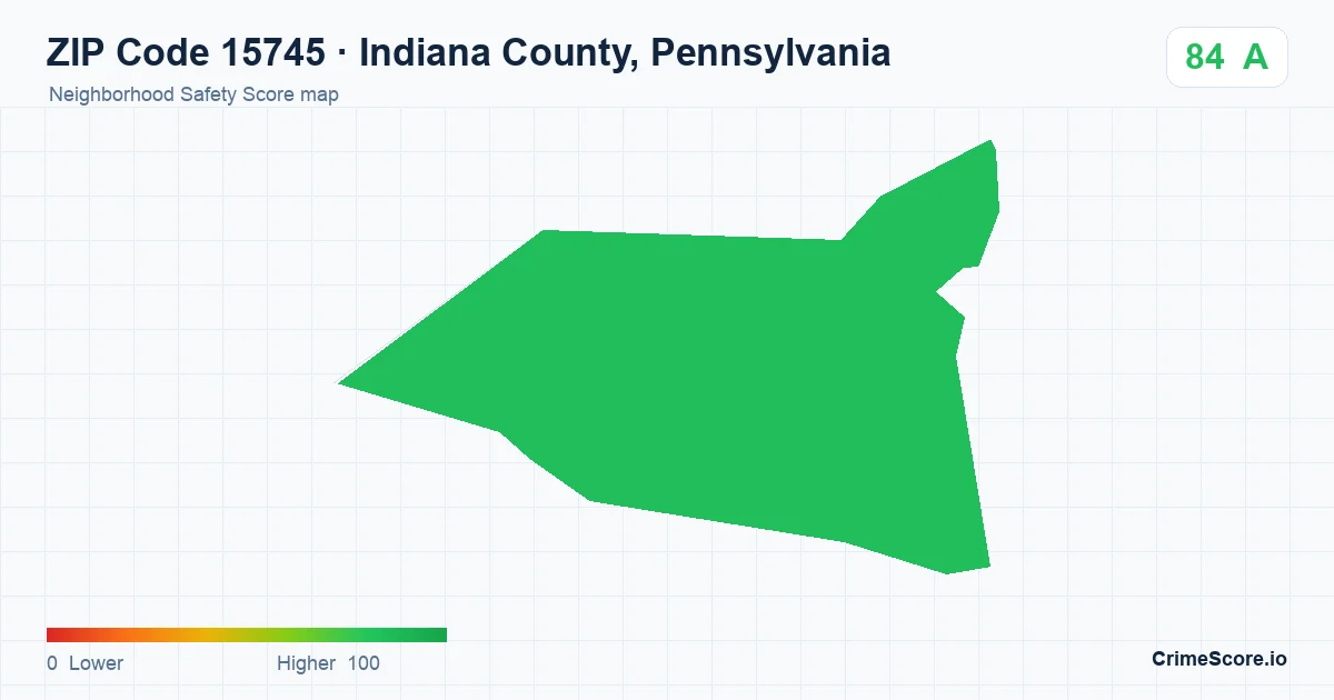 ZIP Code 15745 in Indiana County, Pennsylvania neighborhood Safety Score map