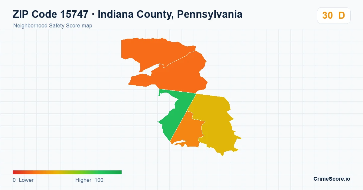 ZIP Code 15747 in Indiana County, Pennsylvania neighborhood Safety Score map