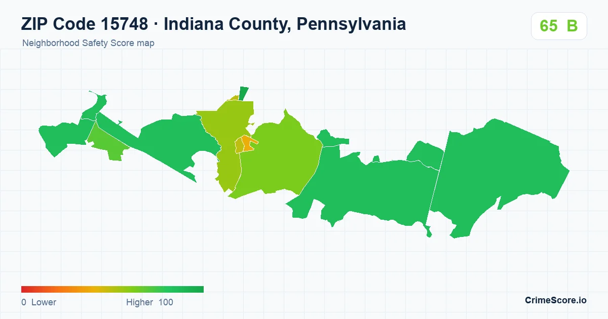 ZIP Code 15748 in Indiana County, Pennsylvania neighborhood Safety Score map