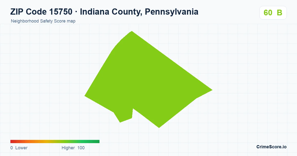 ZIP Code 15750 in Indiana County, Pennsylvania neighborhood Safety Score map