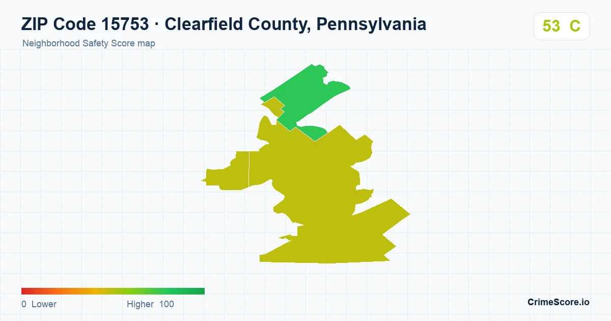 ZIP Code 15753 in Clearfield County, Pennsylvania neighborhood Safety Score map