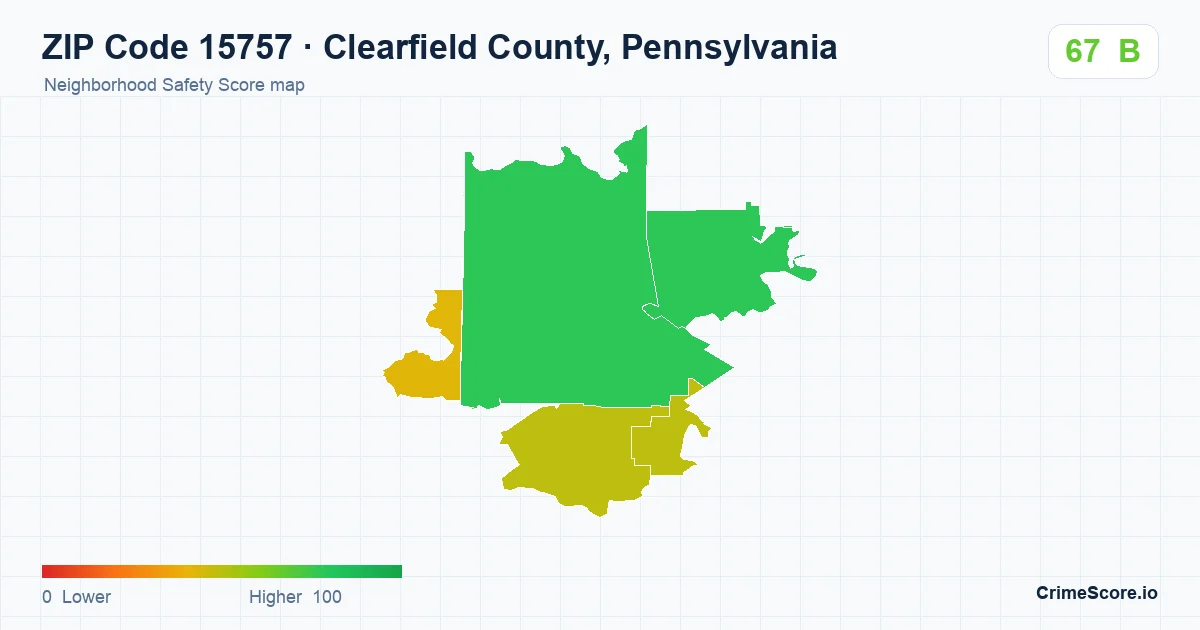 ZIP Code 15757 in Clearfield County, Pennsylvania neighborhood Safety Score map