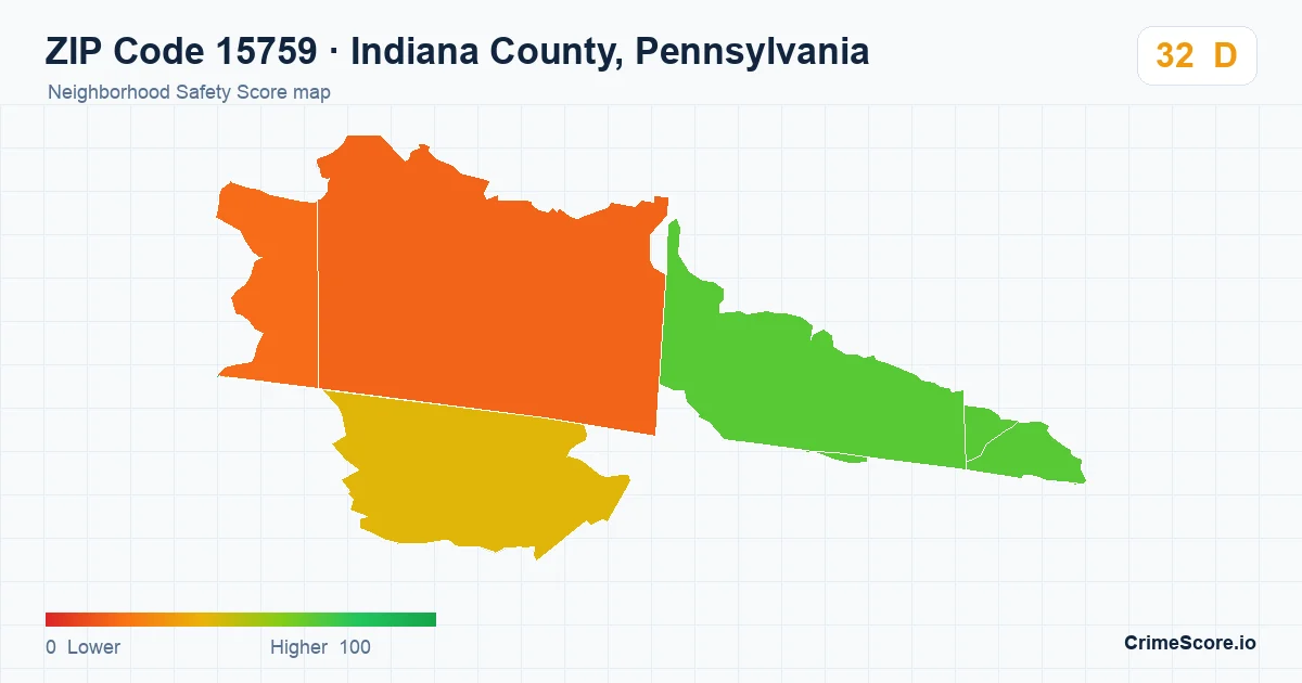 ZIP Code 15759 in Indiana County, Pennsylvania neighborhood Safety Score map