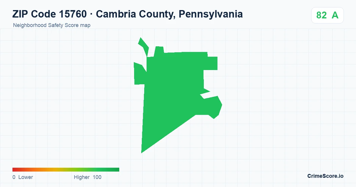 ZIP Code 15760 in Cambria County, Pennsylvania neighborhood Safety Score map