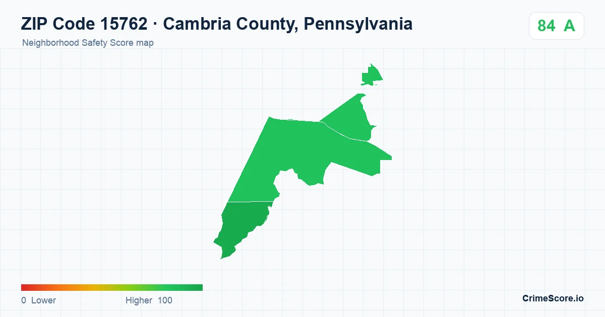 ZIP Code 15762 in Cambria County, Pennsylvania neighborhood Safety Score map