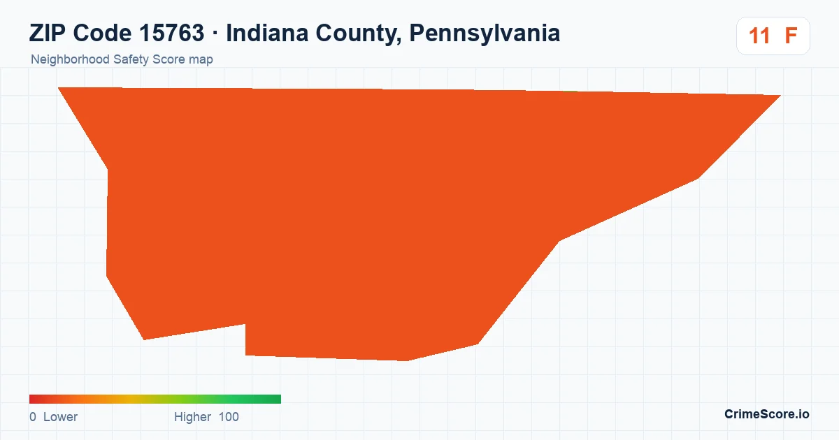 ZIP Code 15763 in Indiana County, Pennsylvania neighborhood Safety Score map