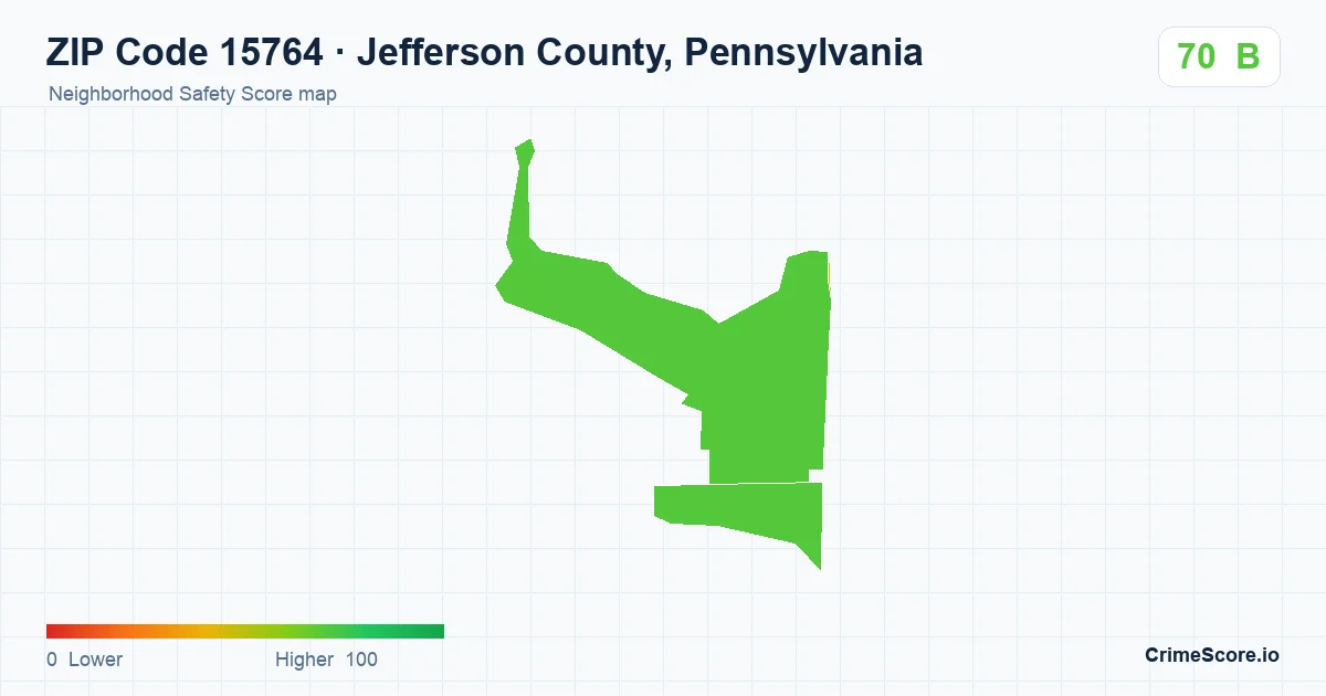 ZIP Code 15764 in Jefferson County, Pennsylvania neighborhood Safety Score map