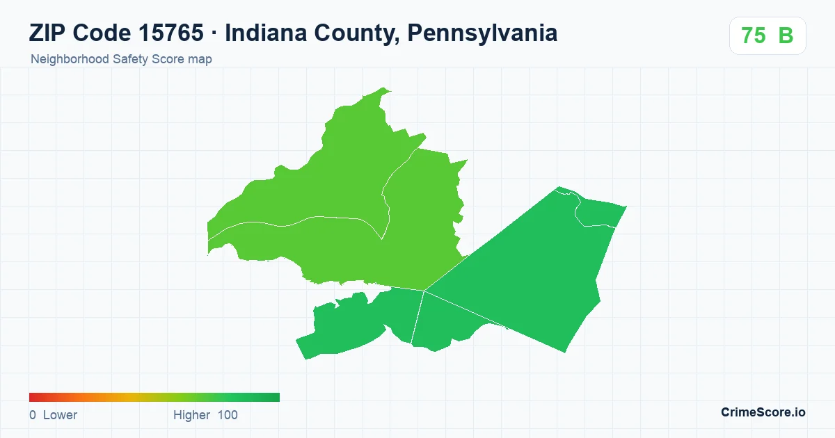 ZIP Code 15765 in Indiana County, Pennsylvania neighborhood Safety Score map