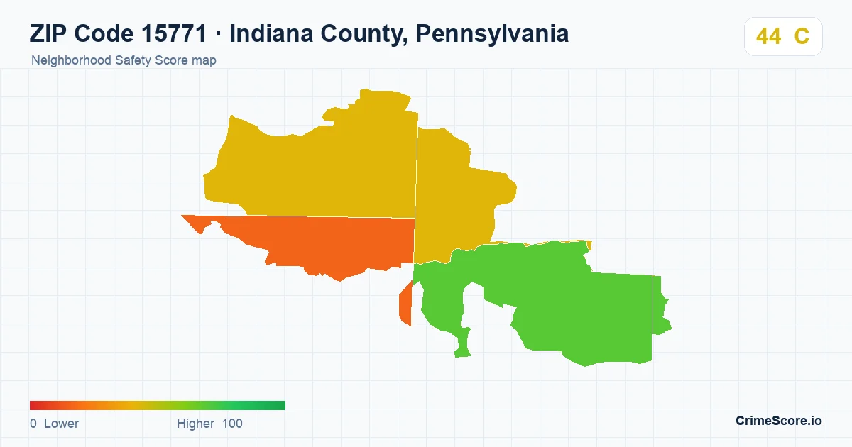 ZIP Code 15771 in Indiana County, Pennsylvania neighborhood Safety Score map