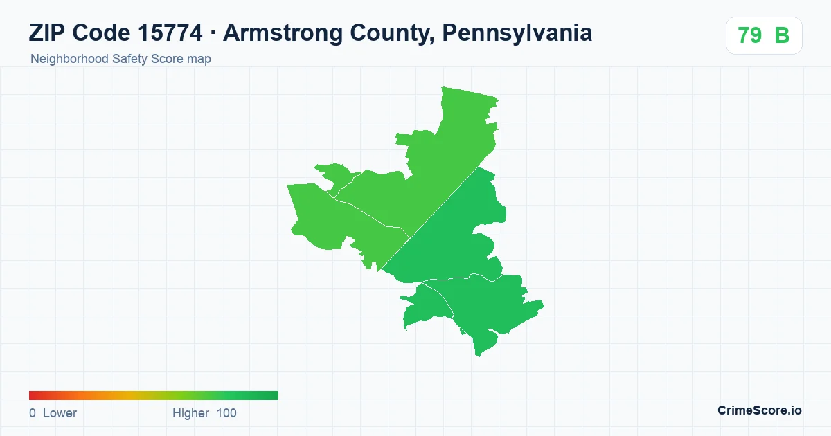 ZIP Code 15774 in Armstrong County, Pennsylvania neighborhood Safety Score map
