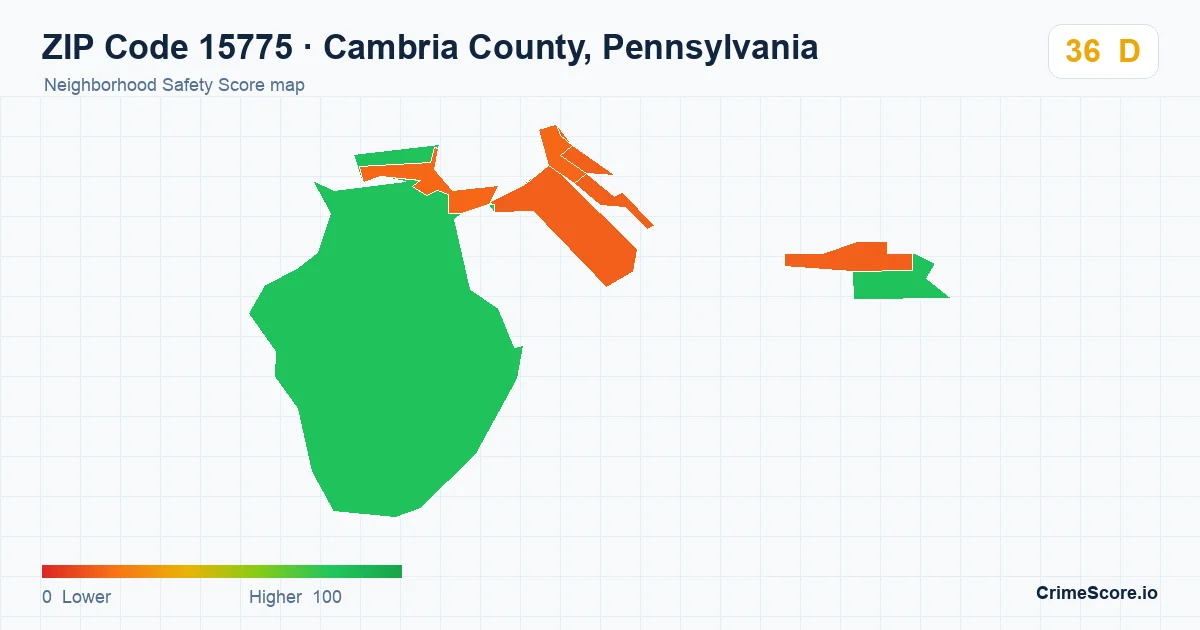ZIP Code 15775 in Cambria County, Pennsylvania neighborhood Safety Score map