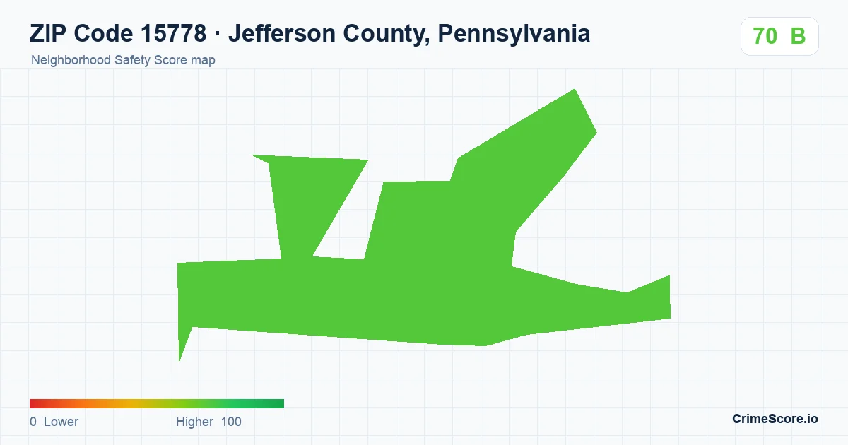ZIP Code 15778 in Jefferson County, Pennsylvania neighborhood Safety Score map