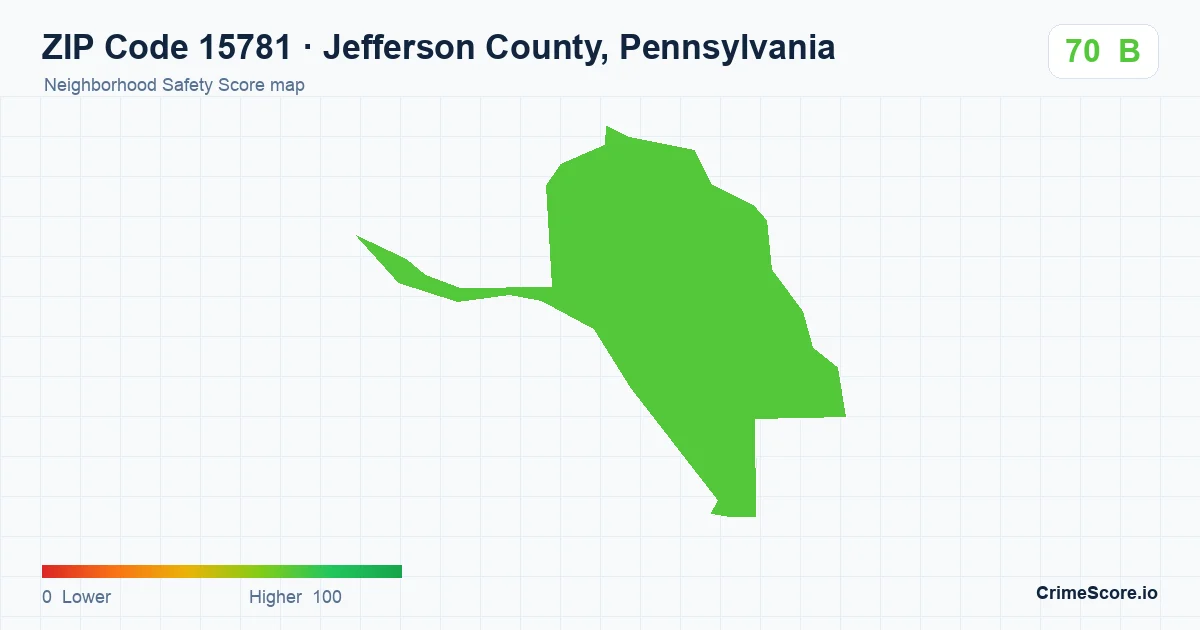 ZIP Code 15781 in Jefferson County, Pennsylvania neighborhood Safety Score map