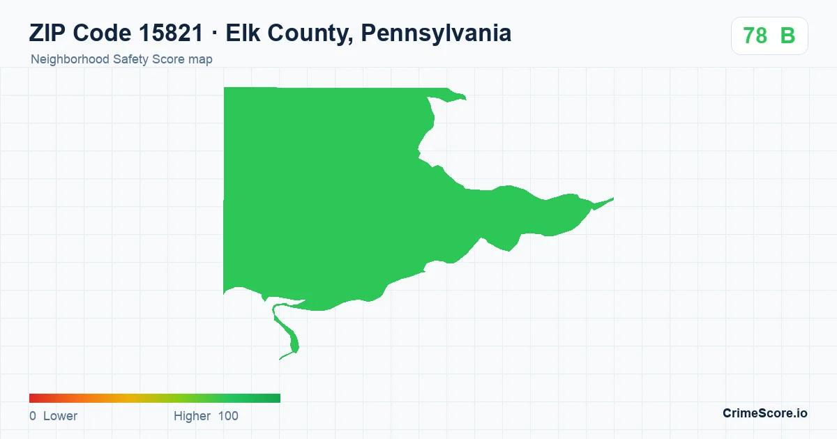ZIP Code 15821 in Elk County, Pennsylvania neighborhood Safety Score map
