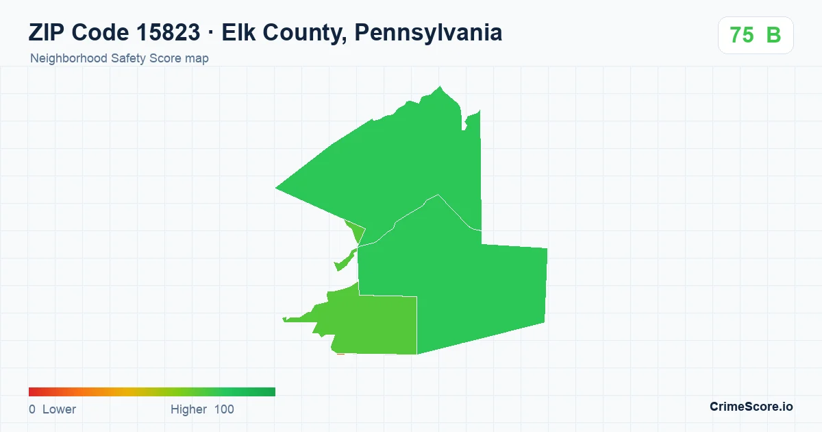 ZIP Code 15823 in Elk County, Pennsylvania neighborhood Safety Score map
