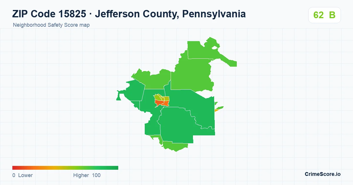 ZIP Code 15825 in Jefferson County, Pennsylvania neighborhood Safety Score map