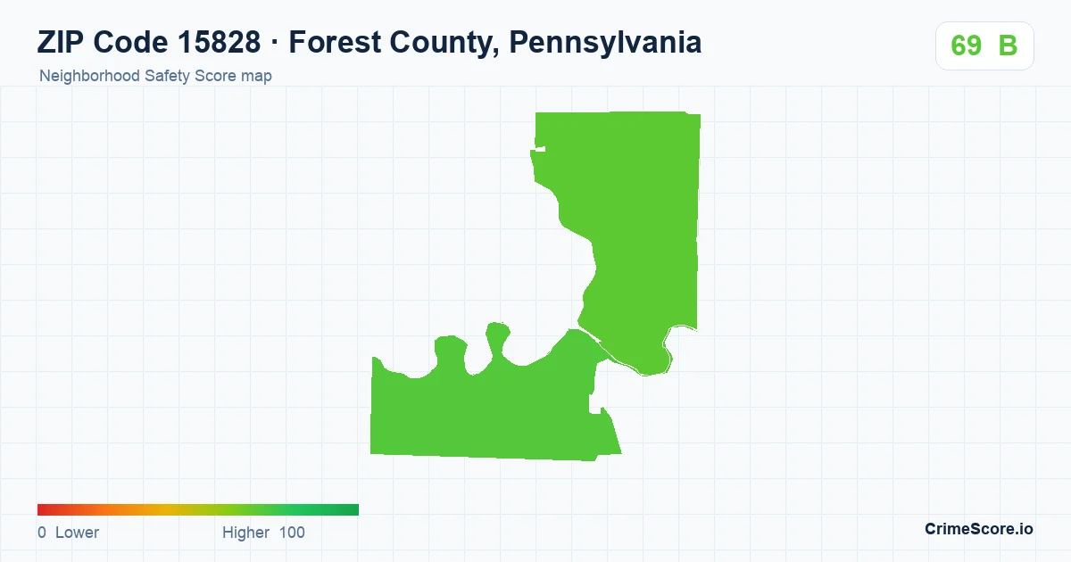 ZIP Code 15828 in Forest County, Pennsylvania neighborhood Safety Score map