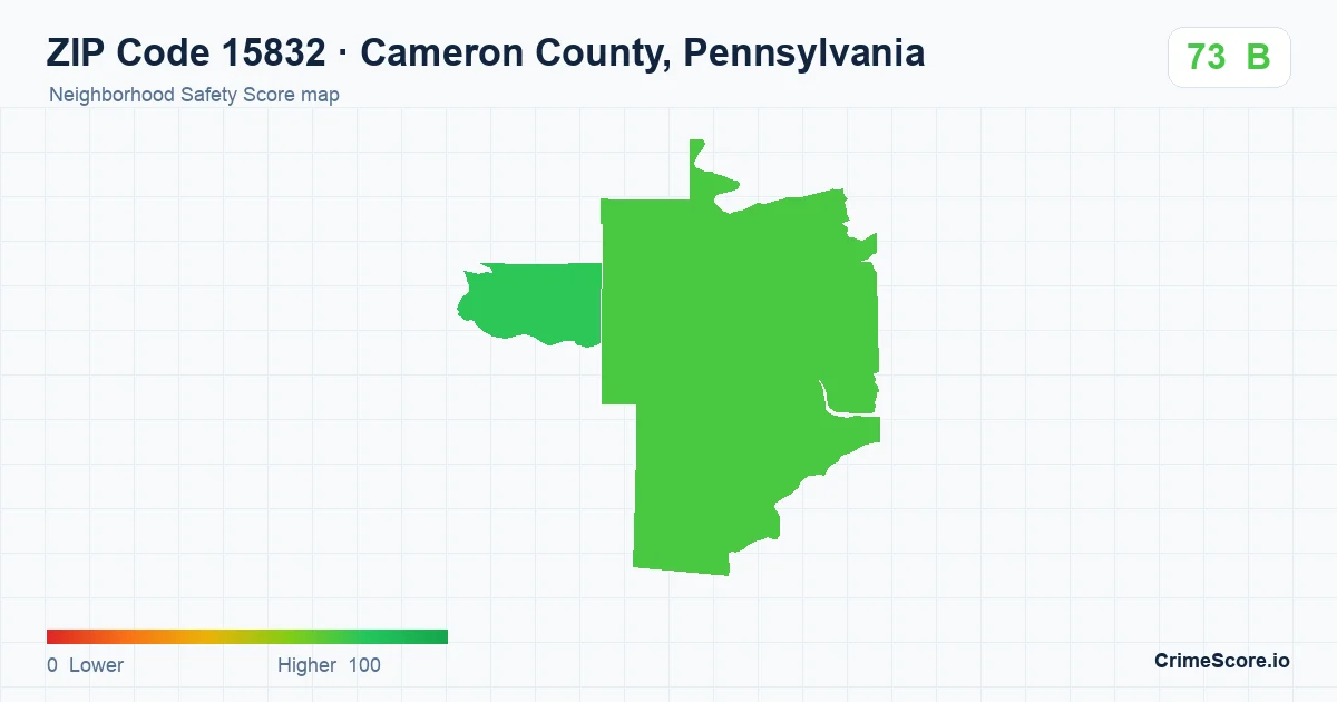 ZIP Code 15832 in Cameron County, Pennsylvania neighborhood Safety Score map