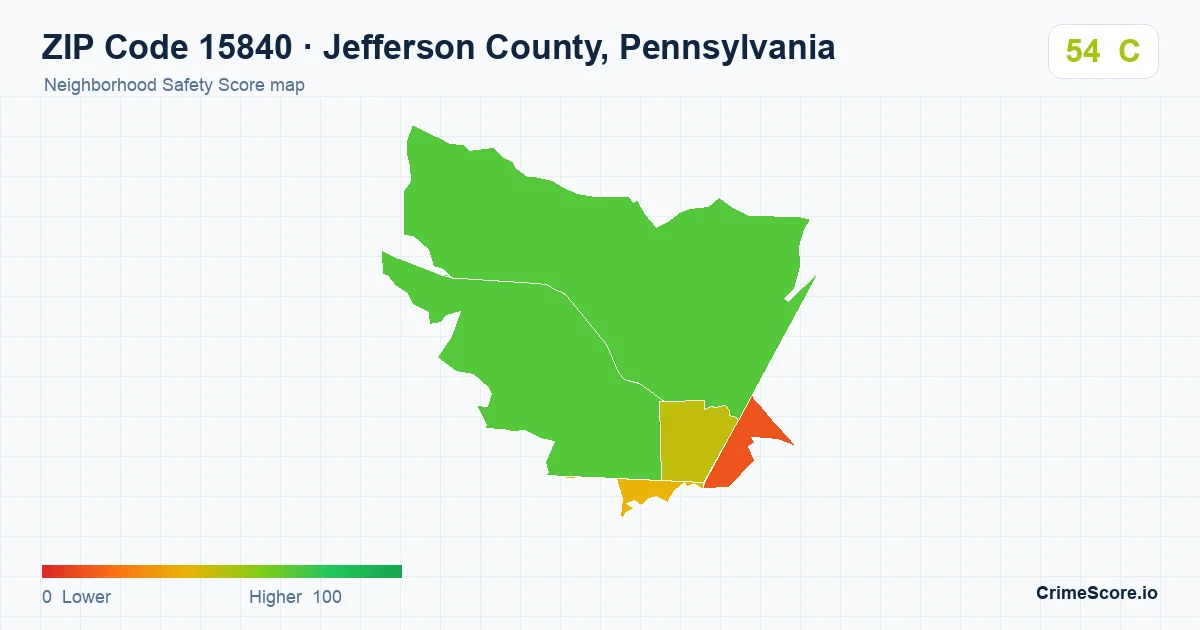 ZIP Code 15840 in Jefferson County, Pennsylvania neighborhood Safety Score map