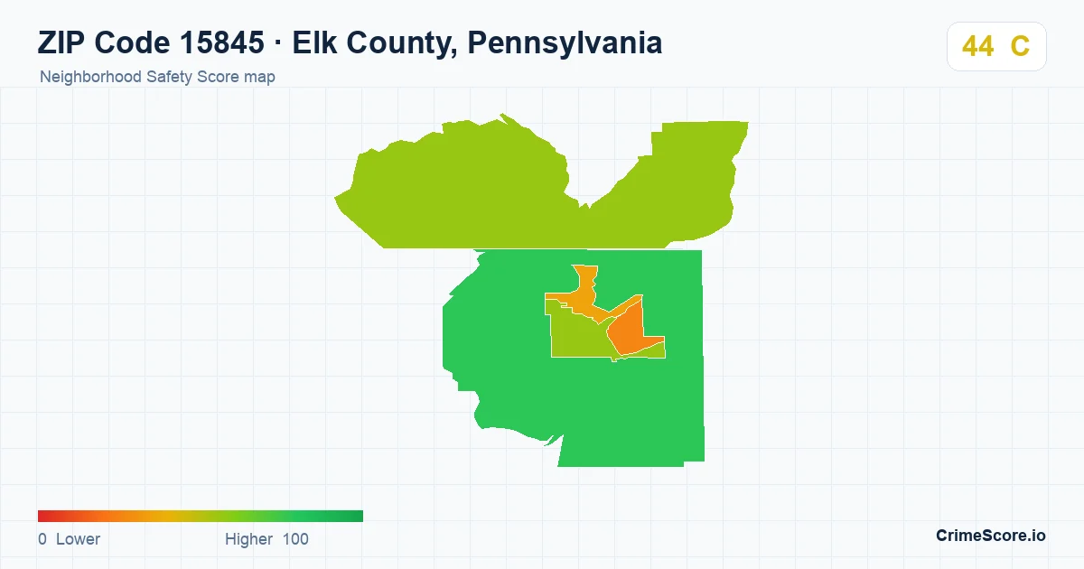 ZIP Code 15845 in Elk County, Pennsylvania neighborhood Safety Score map