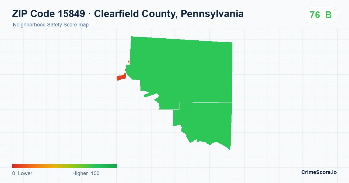ZIP Code 15849 in Clearfield County, Pennsylvania neighborhood Safety Score map