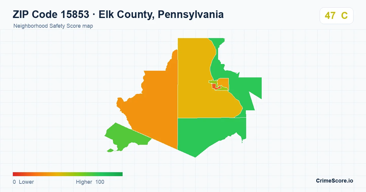 ZIP Code 15853 in Elk County, Pennsylvania neighborhood Safety Score map