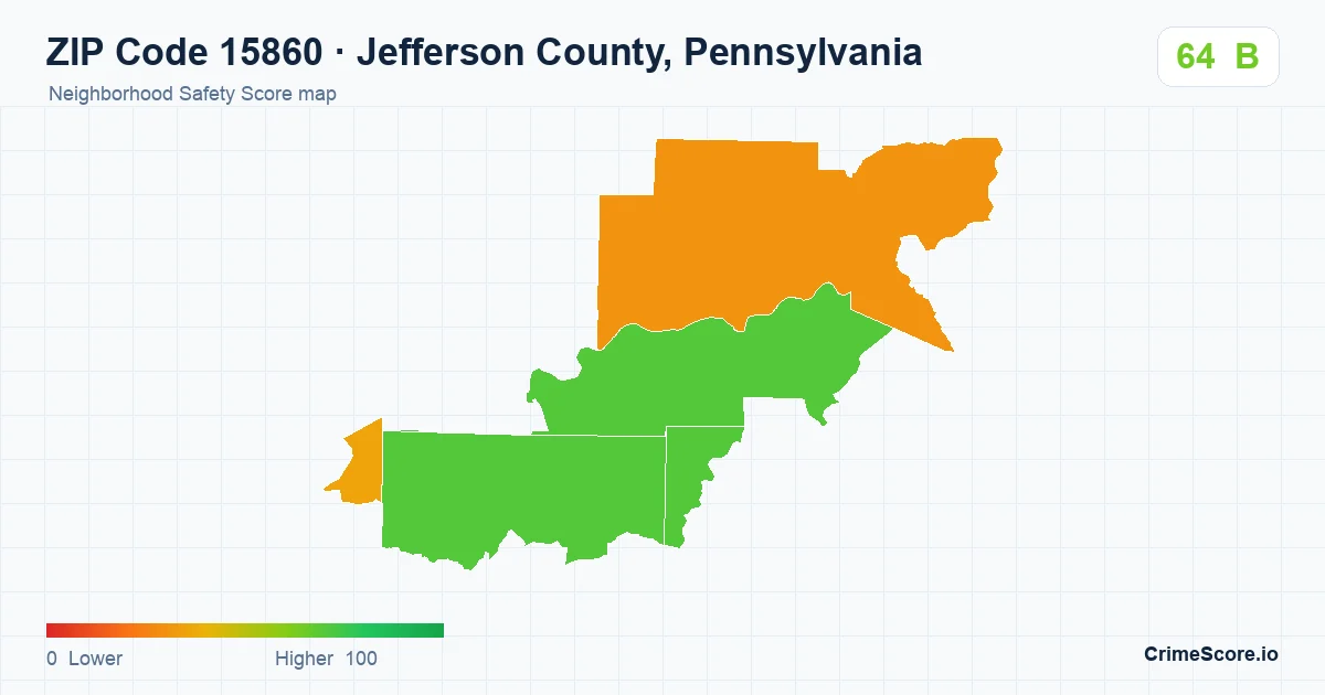 ZIP Code 15860 in Jefferson County, Pennsylvania neighborhood Safety Score map