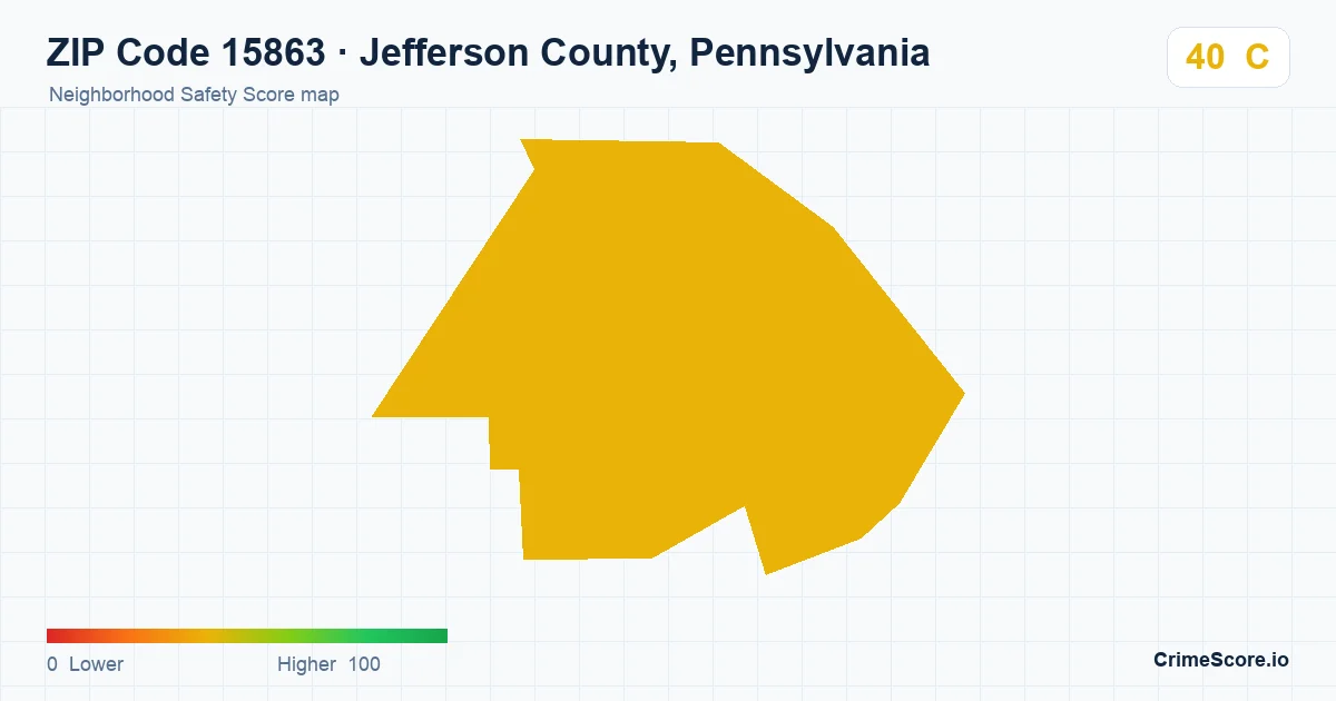 ZIP Code 15863 in Jefferson County, Pennsylvania neighborhood Safety Score map