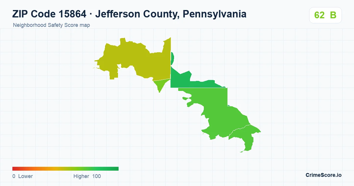 ZIP Code 15864 in Jefferson County, Pennsylvania neighborhood Safety Score map