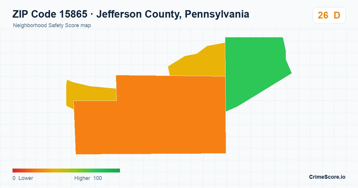 ZIP Code 15865 in Jefferson County, Pennsylvania neighborhood Safety Score map