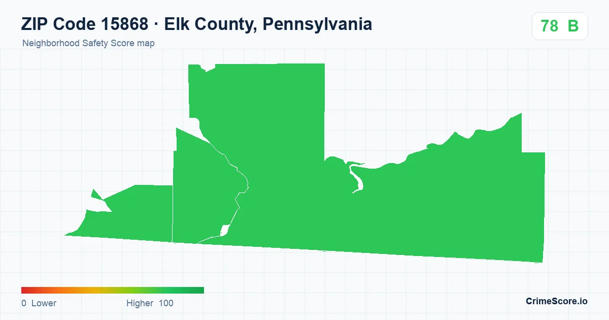 ZIP Code 15868 in Elk County, Pennsylvania neighborhood Safety Score map