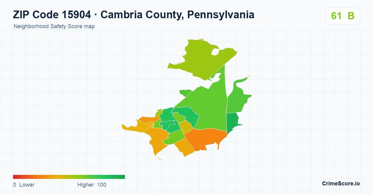 ZIP Code 15904 in Cambria County, Pennsylvania neighborhood Safety Score map