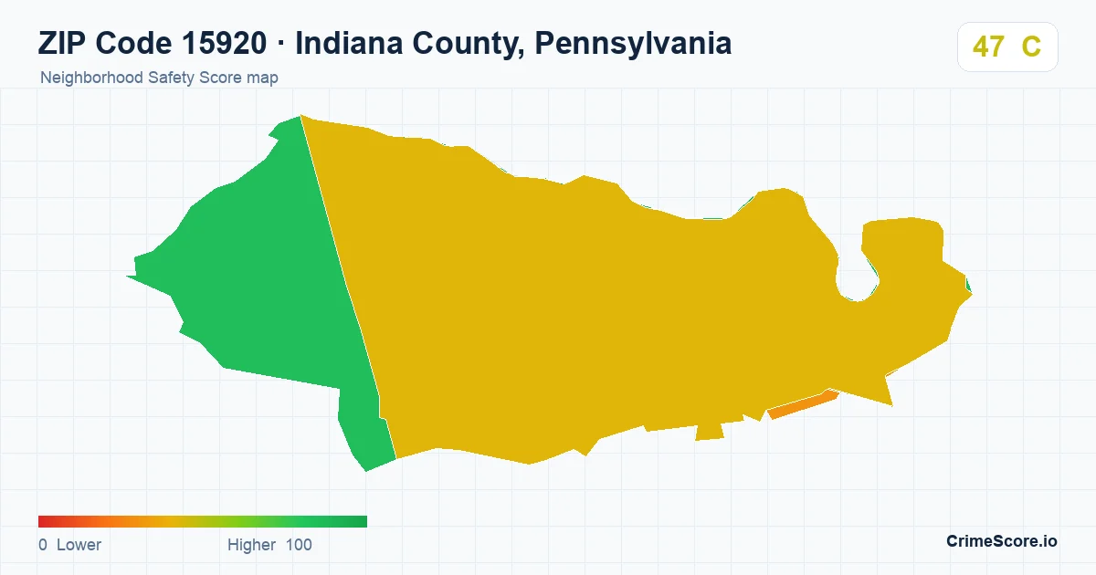 ZIP Code 15920 in Indiana County, Pennsylvania neighborhood Safety Score map