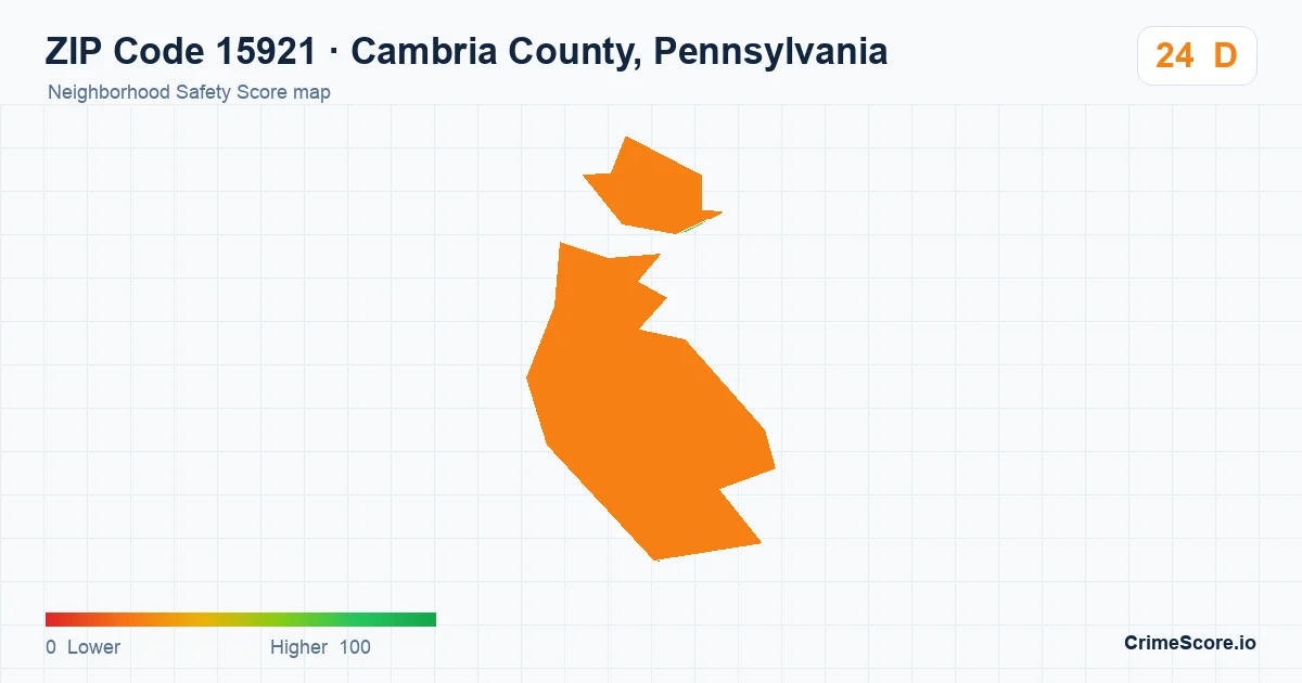ZIP Code 15921 in Cambria County, Pennsylvania neighborhood Safety Score map