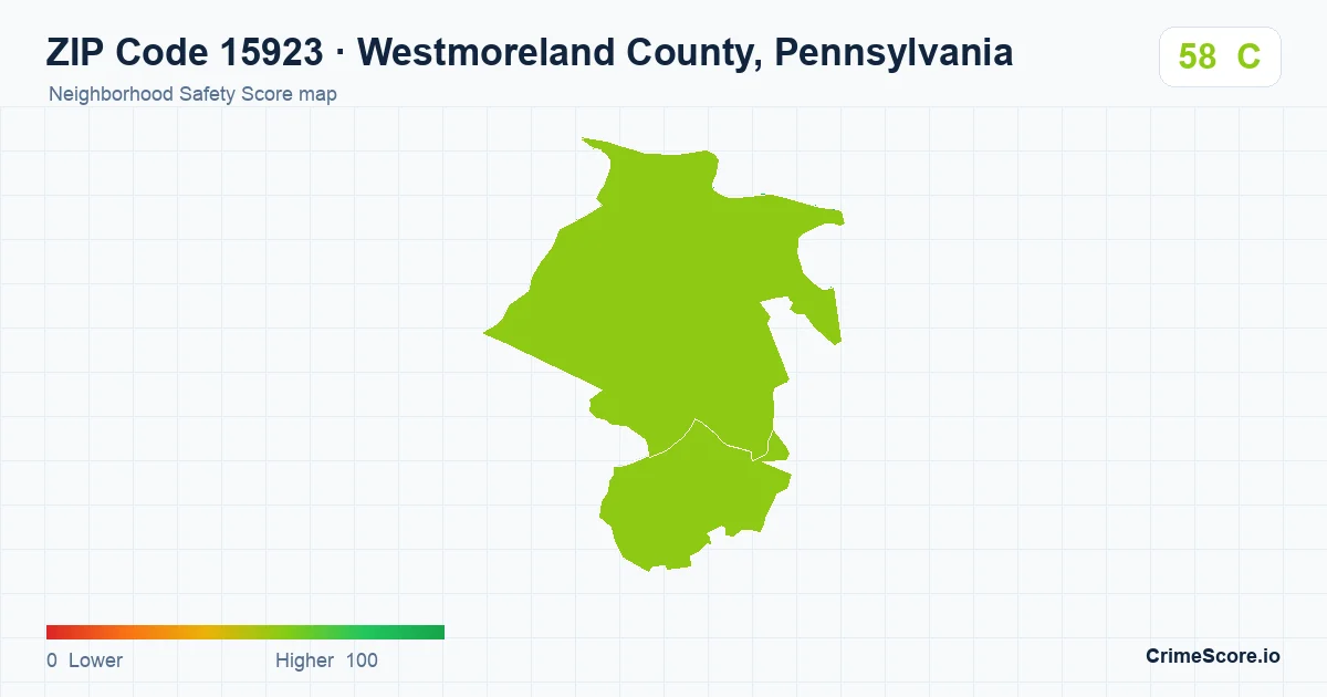ZIP Code 15923 in Westmoreland County, Pennsylvania neighborhood Safety Score map