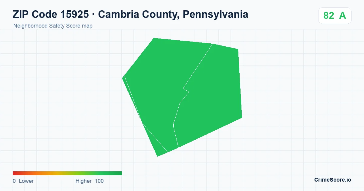 ZIP Code 15925 in Cambria County, Pennsylvania neighborhood Safety Score map
