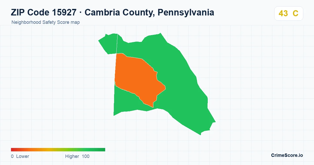 ZIP Code 15927 in Cambria County, Pennsylvania neighborhood Safety Score map