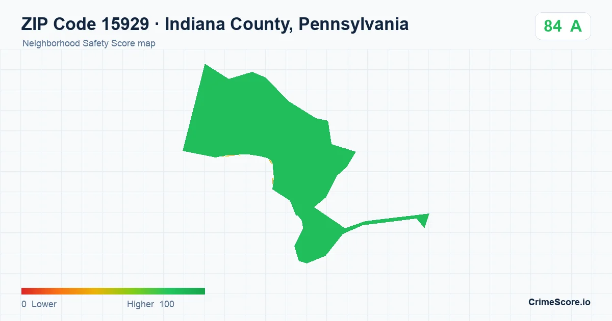ZIP Code 15929 in Indiana County, Pennsylvania neighborhood Safety Score map