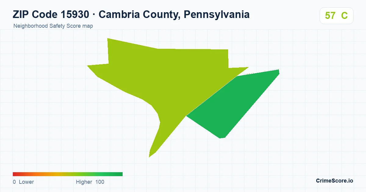 ZIP Code 15930 in Cambria County, Pennsylvania neighborhood Safety Score map