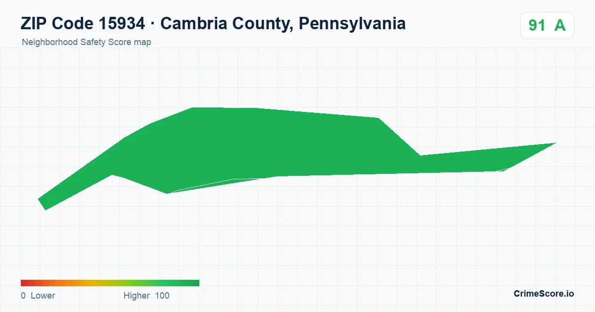 ZIP Code 15934 in Cambria County, Pennsylvania neighborhood Safety Score map