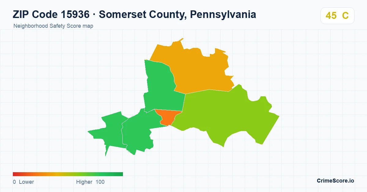 ZIP Code 15936 in Somerset County, Pennsylvania neighborhood Safety Score map