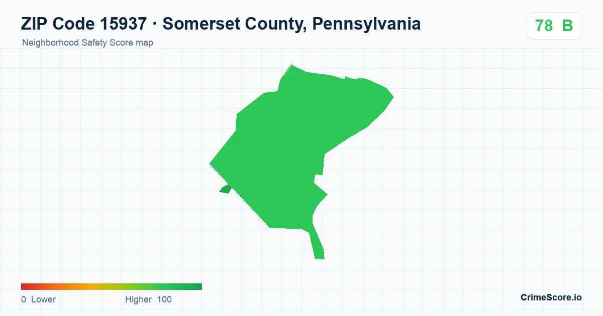 ZIP Code 15937 in Somerset County, Pennsylvania neighborhood Safety Score map