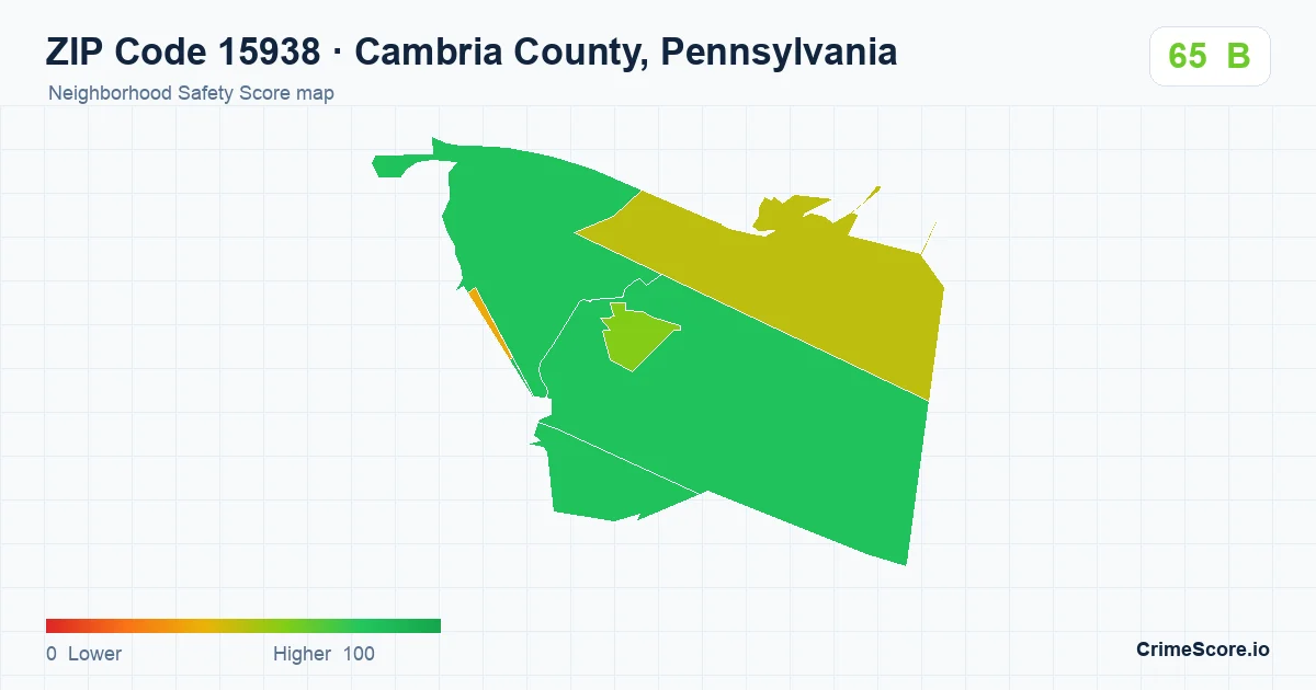 ZIP Code 15938 in Cambria County, Pennsylvania neighborhood Safety Score map